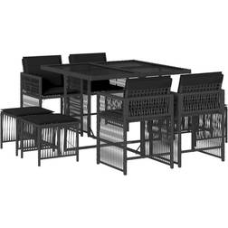 vidaXL Set Jardín 9 Pzas y Cojines Negro Juego de comedor de patio, 1 Mesa incl. 8 Sillas