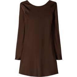 Bershka Satin Klänning Med Knytning - Chokladbrun