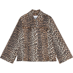 Ganni Leopard Printed Denim Jacket - Bruin