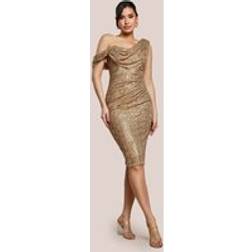 Goddiva Sequin Cowl One Shoulder Midi Dress - Gold