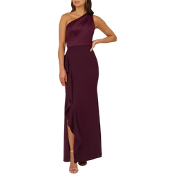 Adrianna Papell One Shoulder Long Satin Crepe Mermaid Gown - Bordeaux Glow