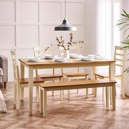 Furniturebox UK Salcombe Large Rectangular Cream/Pale Oak Dining Table 90x150cm 5pcs