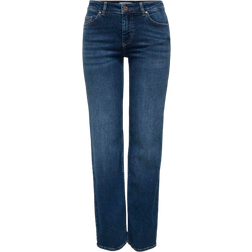 Only Blush Mid Waist Straight Fit Jeans - Blue/Dark Blue Denim