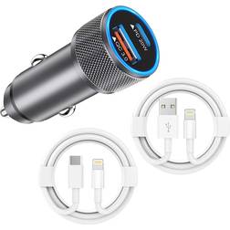 iPhone Car Charger with 2 Lightning Cable 38W