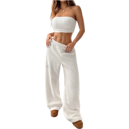 Shein Women's Casual Solid Fleece Crop Top and Pants Two Piece Set Fall/Winter