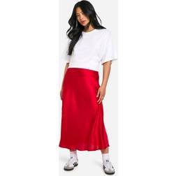 boohoo Womens Petite Satin Slip Midaxi Skirt - Red