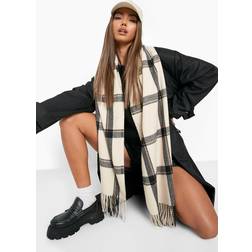 boohoo Woven Flannel Scarf - Beige