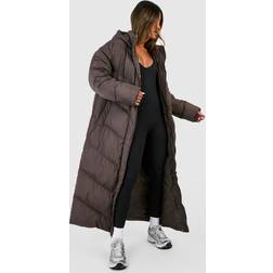 boohoo Hooded Quilt Detail Maxi Puffer - Brown