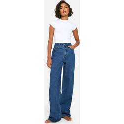 boohoo Womens Tall Basics High Waisted Wide Leg Jeans - Blue