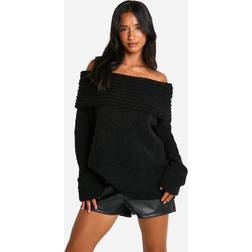 boohoo Petite Boucle Bardot Jumper - Black