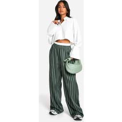 boohoo Petite Stripe Contrast Waistband Wide Leg Trouser - Green