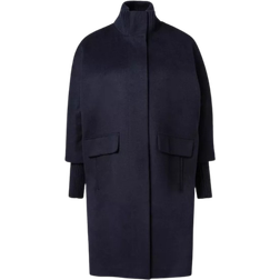 Comma Wool Coat with Ribbed Collar and Sleeves - Navy