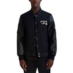 Karl Lagerfeld Men's Logo Patch Tonal Varsity Jacket - Black