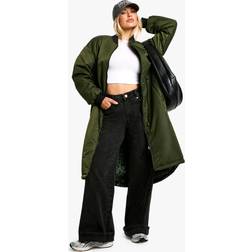 boohoo Reversible Longline Leopard Parka - Green