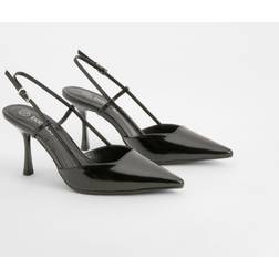 boohoo Slingback Box Pointed Court Shoes - Black