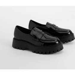 boohoo Womens Wide Fit Patent Chunky Sole Loafers - Black