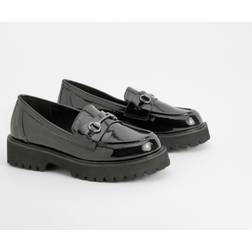 boohoo Womens Wide Fit Patent T Bar Loafers - Black