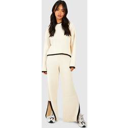 boohoo Womens Contrast Trim Fine Gauge Knitted Co-ord - Cream
