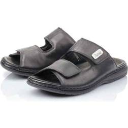 Rieker Leather Mules with Chainlink Strap - Black