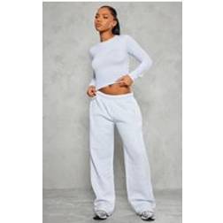 PrettyLittleThing Embossed Studio Archives Wide Leg Joggers - Grey Marl