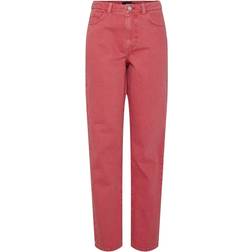 Pieces Pcfria Hw Straight Denim Pants - High Risk Red/Washed