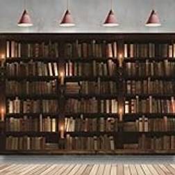 GeGeGo Vintage träbokhylla bakgrund klassiska böcker bibliotek fotografi bakgrund trägolv gammal bokhylla tapet fotograferingsrekvisita 350 x 240 cm