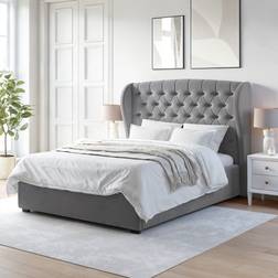 Safina Grey Velvet King Size Ottoman Bed Headboard
