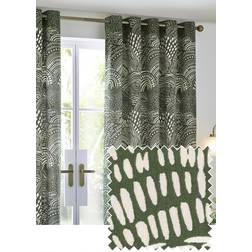 Hoem Nola Abstract Eyelet Curtains Olive 46W x 54D