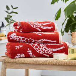 Dunelm Giraffes Cotton Chilli Bath Towel Red