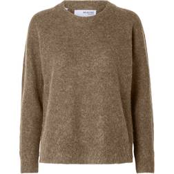 Selected Slflulu LS Knit Stickad Tröja - Brun