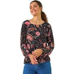 Roman Banded Hem Paisley Print Top - Pink