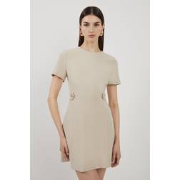 Karen Millen Compact Stretch Essential Waist Mini Dress - Beige