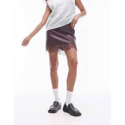 Topshop Faux Leather Lace Insert Mini Skirt - Burgundy/Red