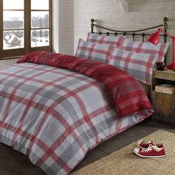 Dreamscene Boston Brushed Cotton Bedding Set Superking Duvet Cover Red