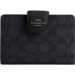 Coach Medium Corner Zip Wallet In Signature Canvas - Gunmetal/Charcoal/Black