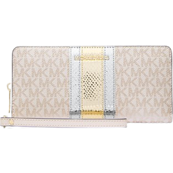 Michael Kors Jet Set Travel Large Signature Logo and Metallic Continental Wallet - Pale Gold