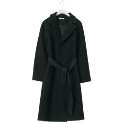 Gina Tricot Belted Long Coat - Black