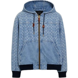 Coach Signature Denim Hooded Zip Up Jacket - Light Wash