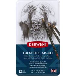 Derwent Graphic 6B-4H Medium 12 Pencils Tin