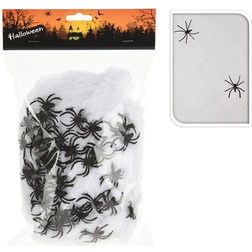 Party Decorations Halloween Stretchable Spider Web with Spiders Black/White 32-pack