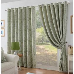 Luxury Living Chenille Jacquard Lined Ring Top Eyelet Curtains 229 x 229 cm Green