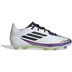 Adidas Junior Messi F50 Pro Firm Ground Boots - Cloud White/Core Black/Purple