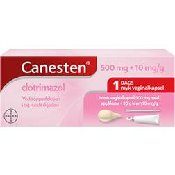 Canesten 500mg +10mg/g 2 st Vagitorier, Tablett, Krem