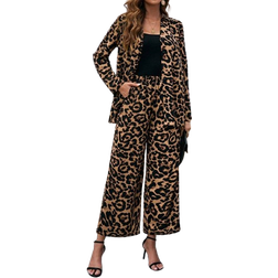 Shein Clasi Leopard Print Coat & Wide Leg Pants