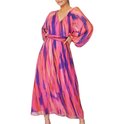 Wallis Abstract Balloon Sleeve Midaxi Dress - Pink