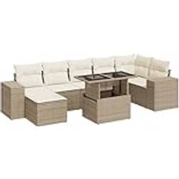 vidaXL 8-Tlg Garten Sofagarnitur Mit Kissen Poly Rattan Beige Creme Lounge-Set
