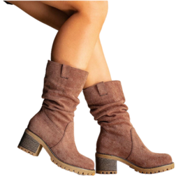 Shein 2024 Autumn/Winter New Fashion Casual Riding Boots, Western Cowgirl Boots with Round Toe in, Chunky Heel, Retro Tone Suitable for Any Occasion with Thick Sole and Mid Calf, Suitable for Casual, Office, Home Use