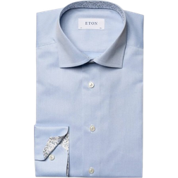 Eton Chemise bleu clair en twill signature - Détails floraux contrastés