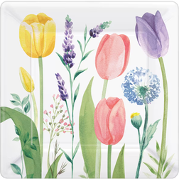 Amscan Disposable Plates Spring Tulip Garden Square 32-pack