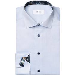 Eton Signature Twill Floral Effect Shirt - Light Blue